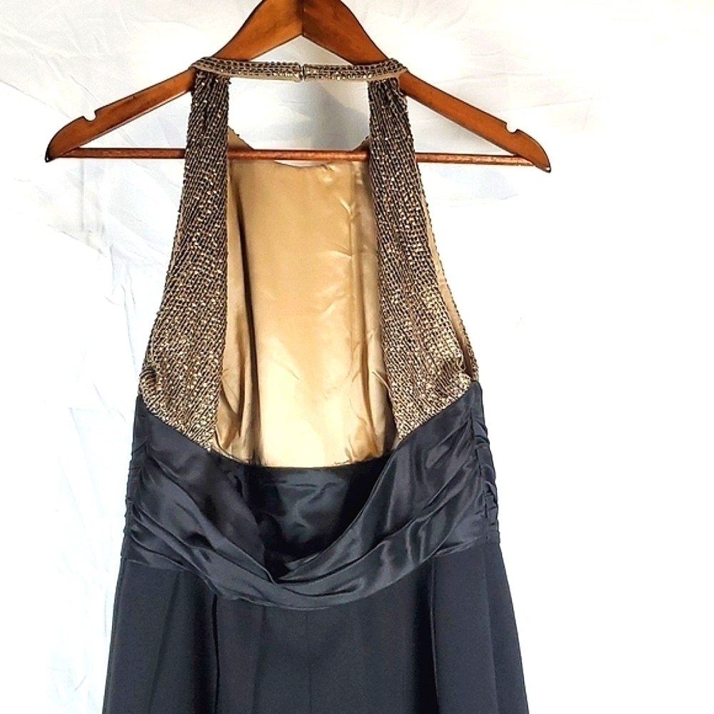 Carmen‎ Marc Valvo Collection Black and Gold Silk Sequin Dress - Picture 5 of 11